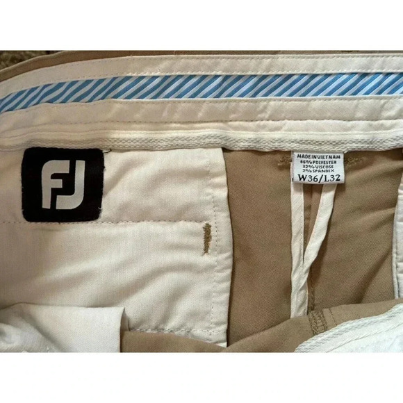 FOOTJOY Mens Pants Adult 36x32 Beige Performance Golf Chino Straight Leg - Picture 3 of 7